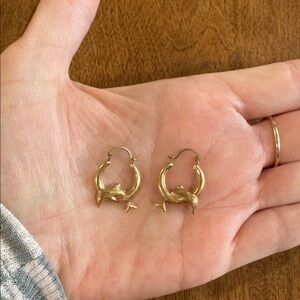 Yellow Gold 14k Dolphin Hoop Earrings